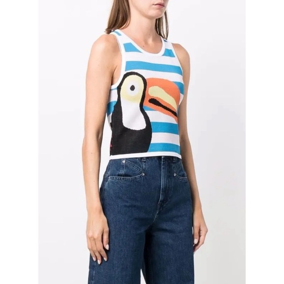Staud Playa Toucan Intaria Tank Top Knit Blue White Stripe Size Small - Picture 10 of 11